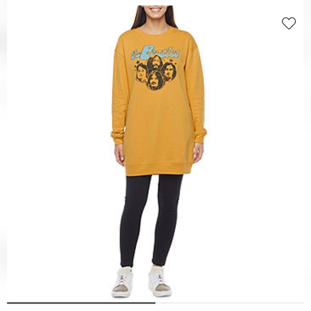 The Beatles Juniors Womens Graphic Sweatshirt Dress-Tunic Large Honey Gold